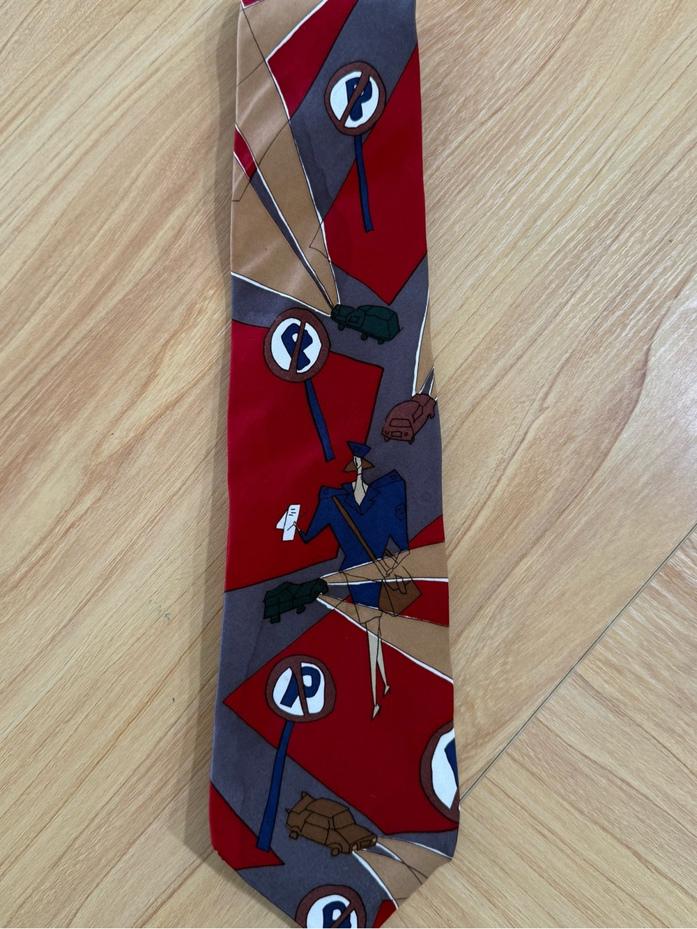Beatles 1991 Silk Tie with Red, Gray and Brown Motif